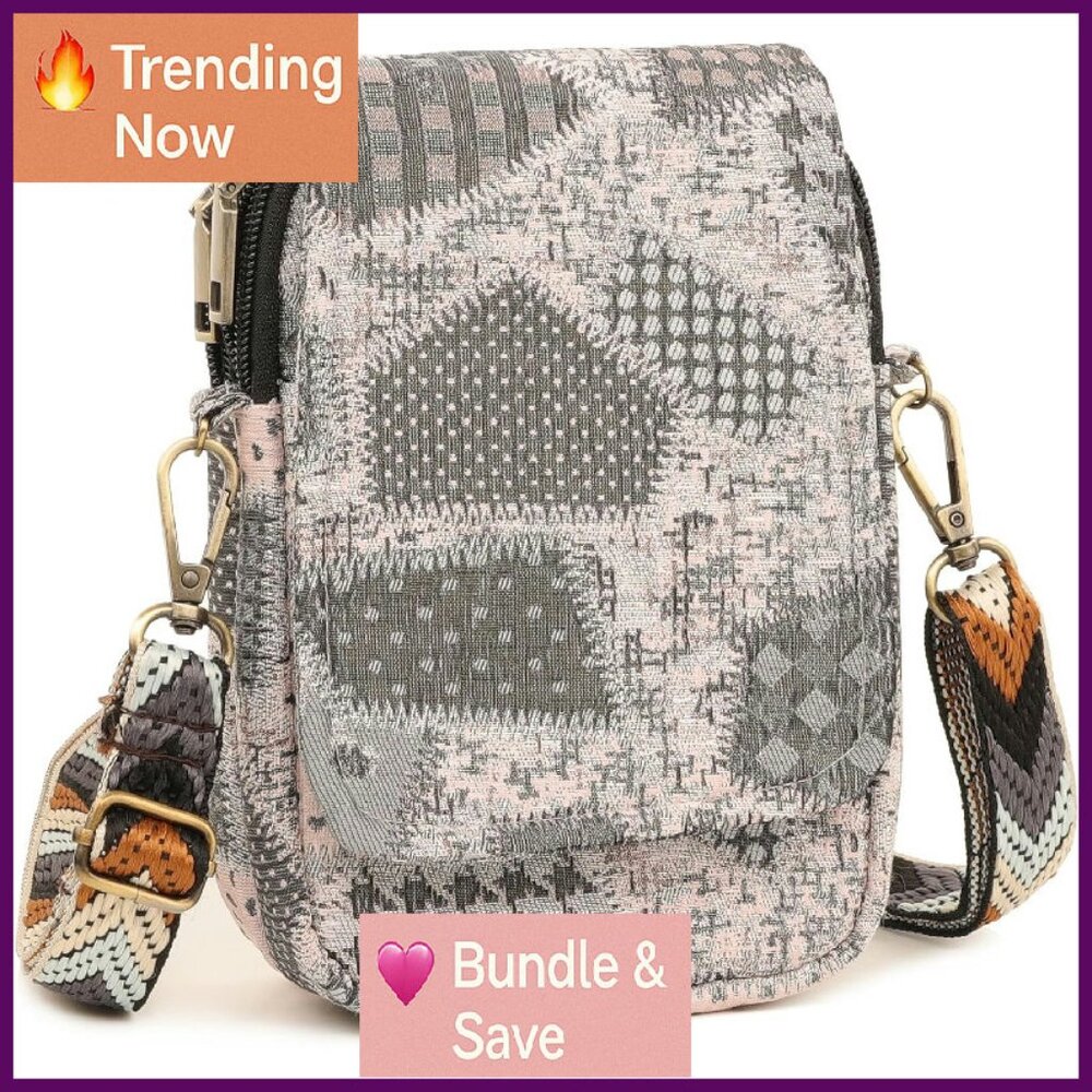 Mini Crossbody Bag with Embroidery Adjustable Strap Canvas Phone Purse
